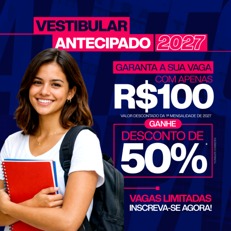 Vestibular Antecipado Unisanta 2027 — garanta sua vaga com 50% de desconto na primeira mensalidade. Clique e saiba mais.